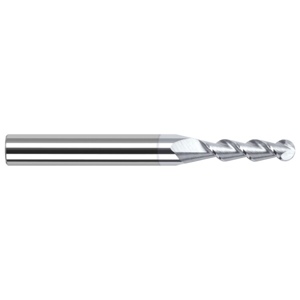 High Helix End Mill for Aluminum Alloys - Ball, 0.0310" (1/32), Shank Dia.: 1/8"
